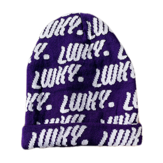 ALL OVER LWKY BEANIE (PURPLE/WHITE)