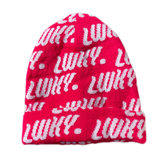 ALL OVER LWKY BEANIE (PINK/WHITE)