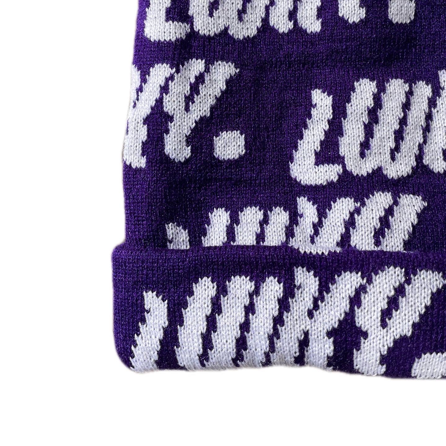 ALL OVER LWKY BEANIE (PURPLE/WHITE)